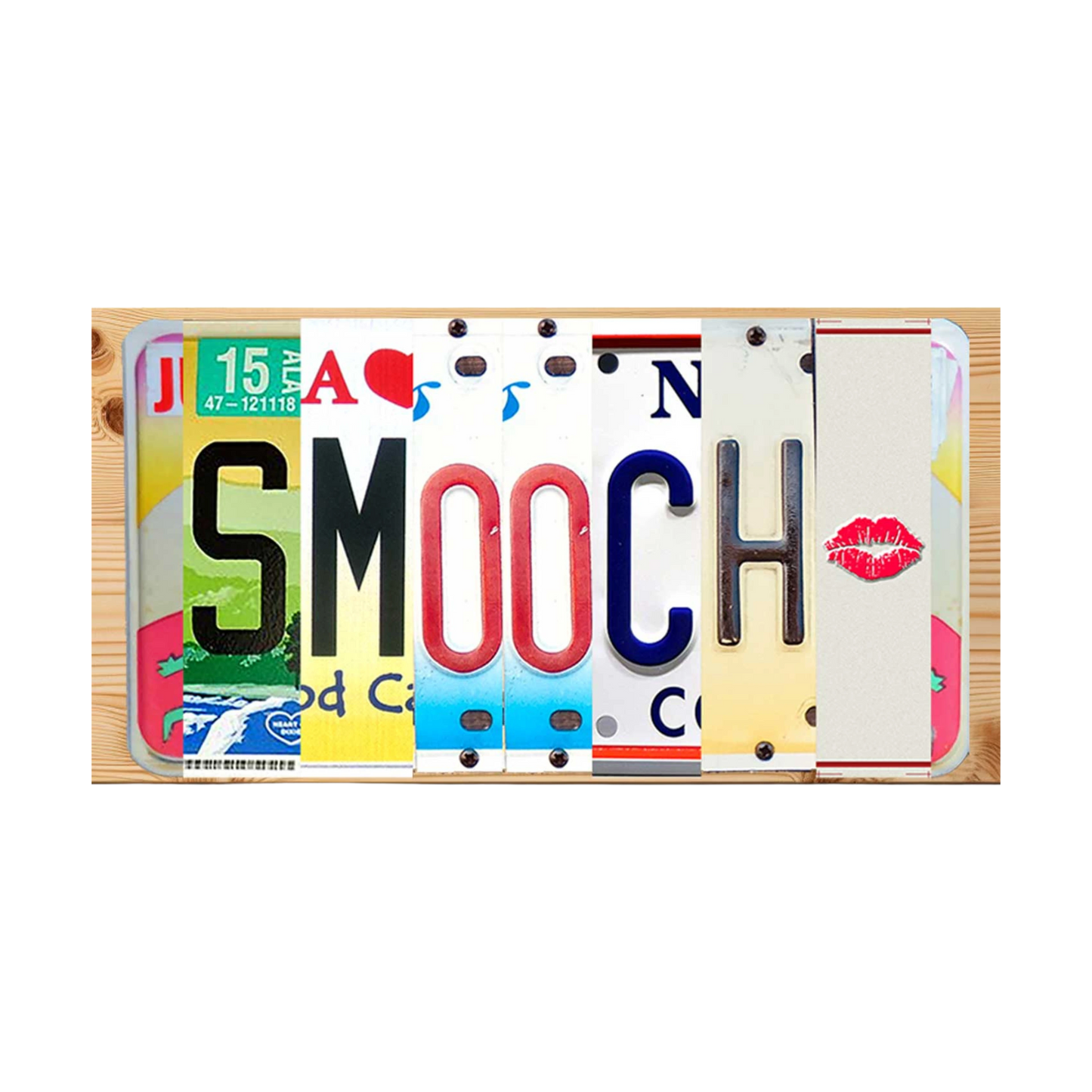 SMOOCH💋 Themed Custom Pine Plaque Sign and License Plate Letters, perfect for adding a touch of charm and personality to your