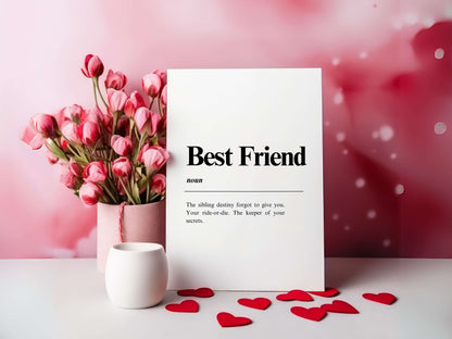 Best Friend - Definition Sign: Valentine's Theme Celebrate the essence of friendship with our themed custom pine plaque sign, perfect for adding a touch of warmth and love to any space. This unique piece features