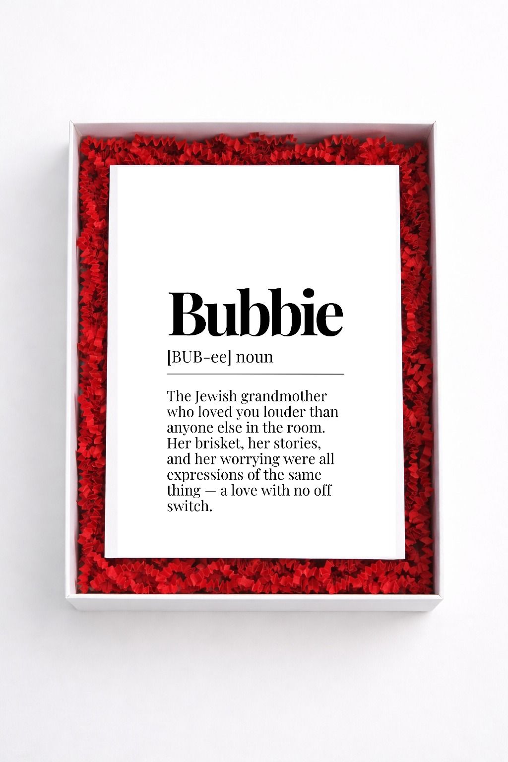 Bubbie definition sign gift box