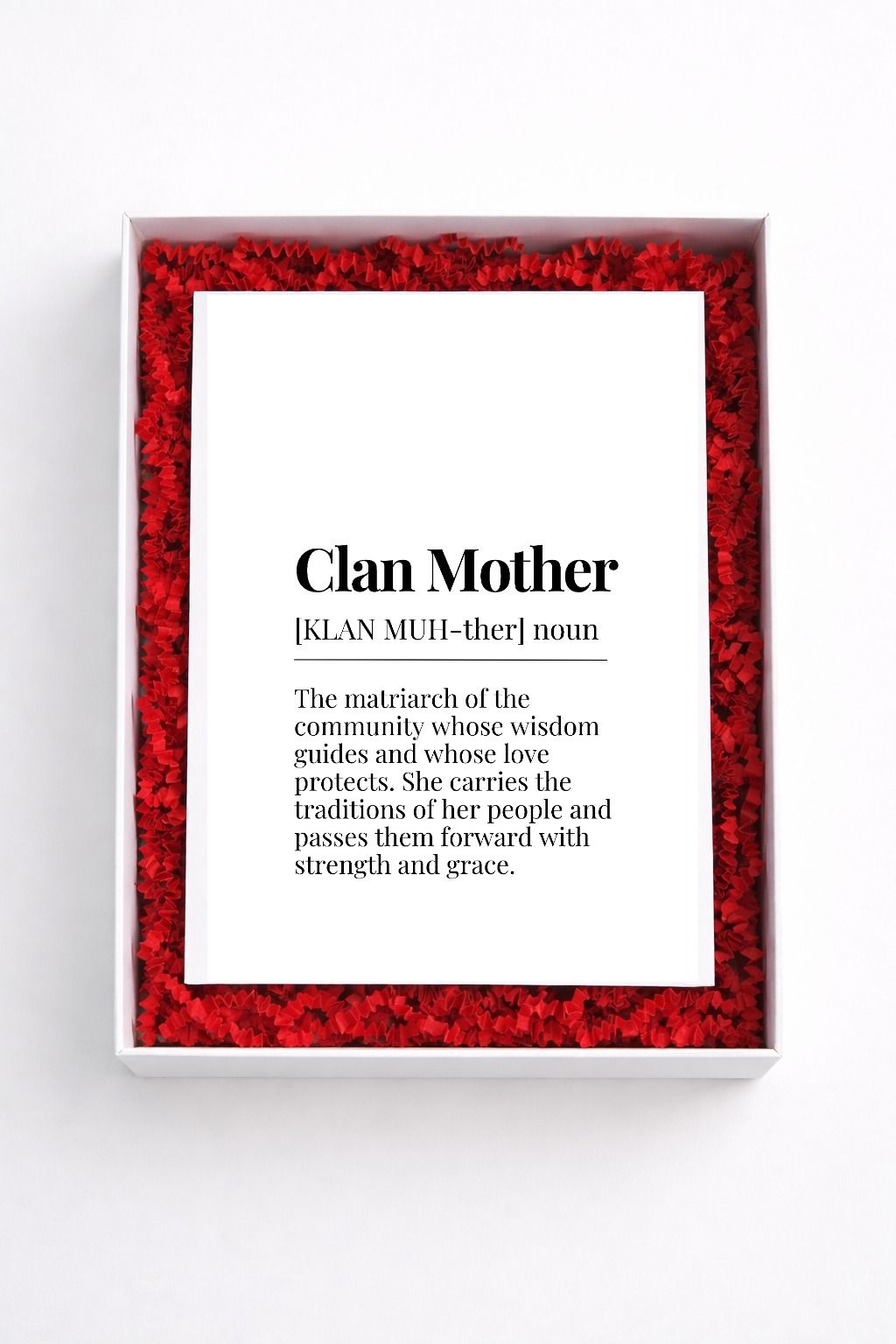Clan Mother definition sign gift box