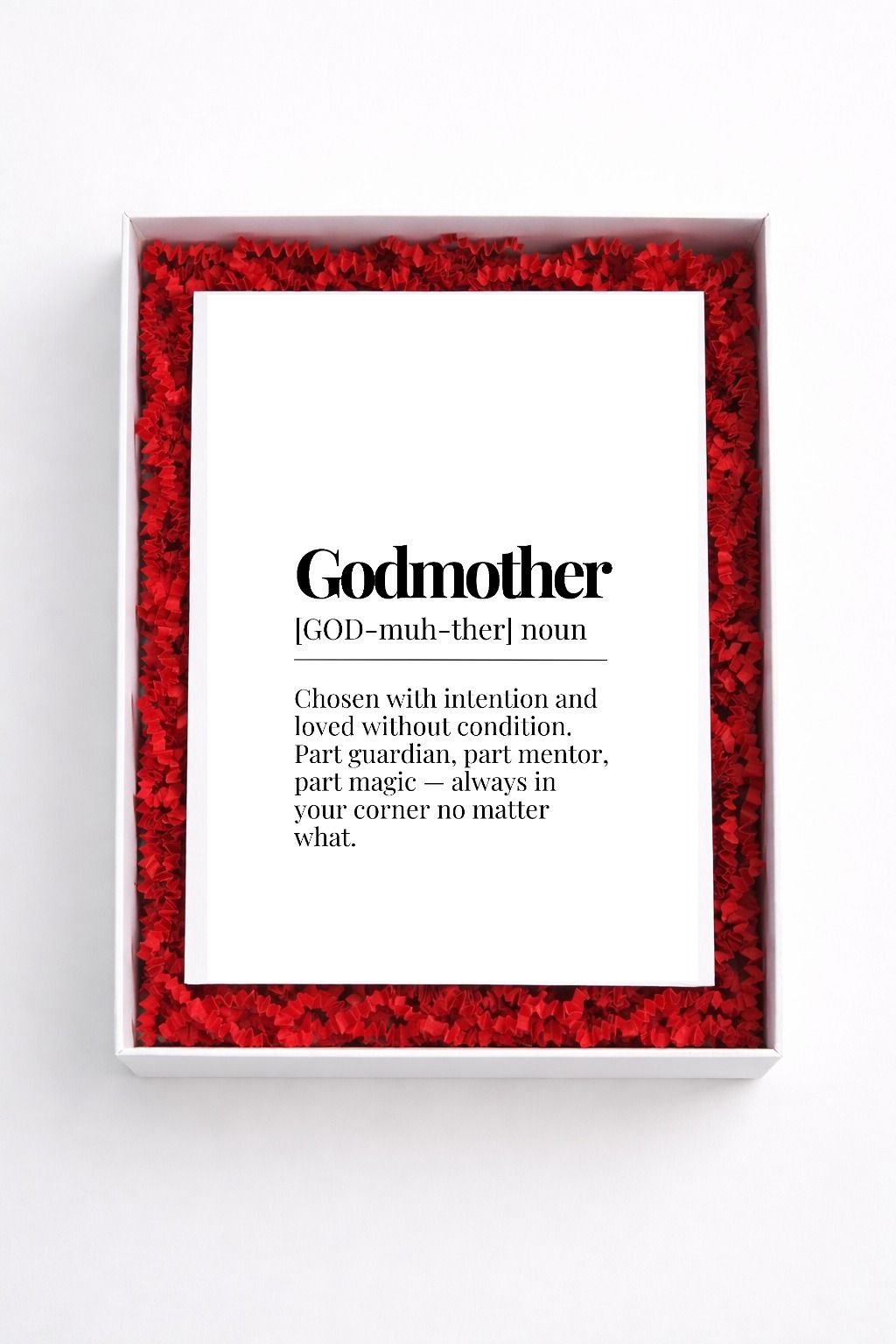 Godmother definition sign gift box