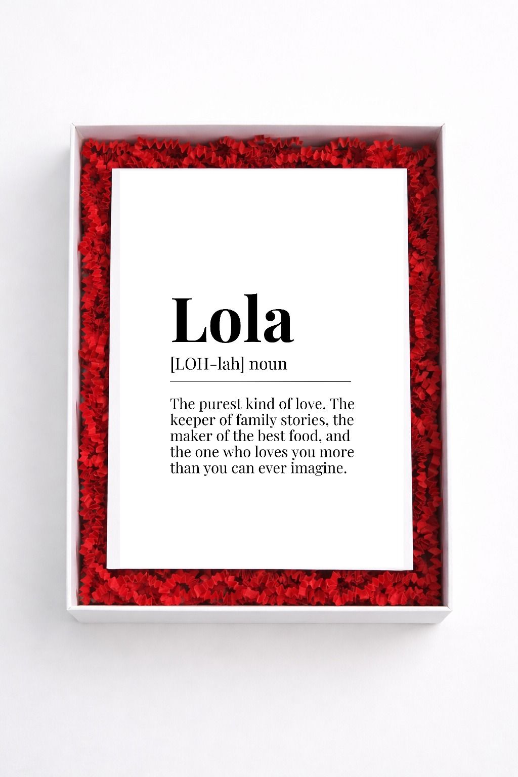 Lola definition sign gift box