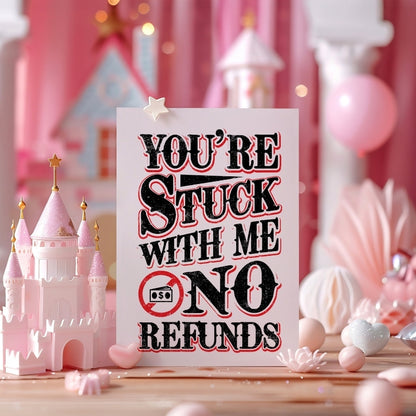 Funny Valentine’s Day Gift: 4 Inch by 6 Inch 'You’re Stuck With Me. No Refunds.' Photo Frame Sign