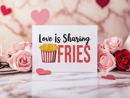 Funny Valentine’s Day Gift: 4 Inch by 6 Inch 'Love Is Sharing Fries (Or At Least Trying)' Photo Frame Sign