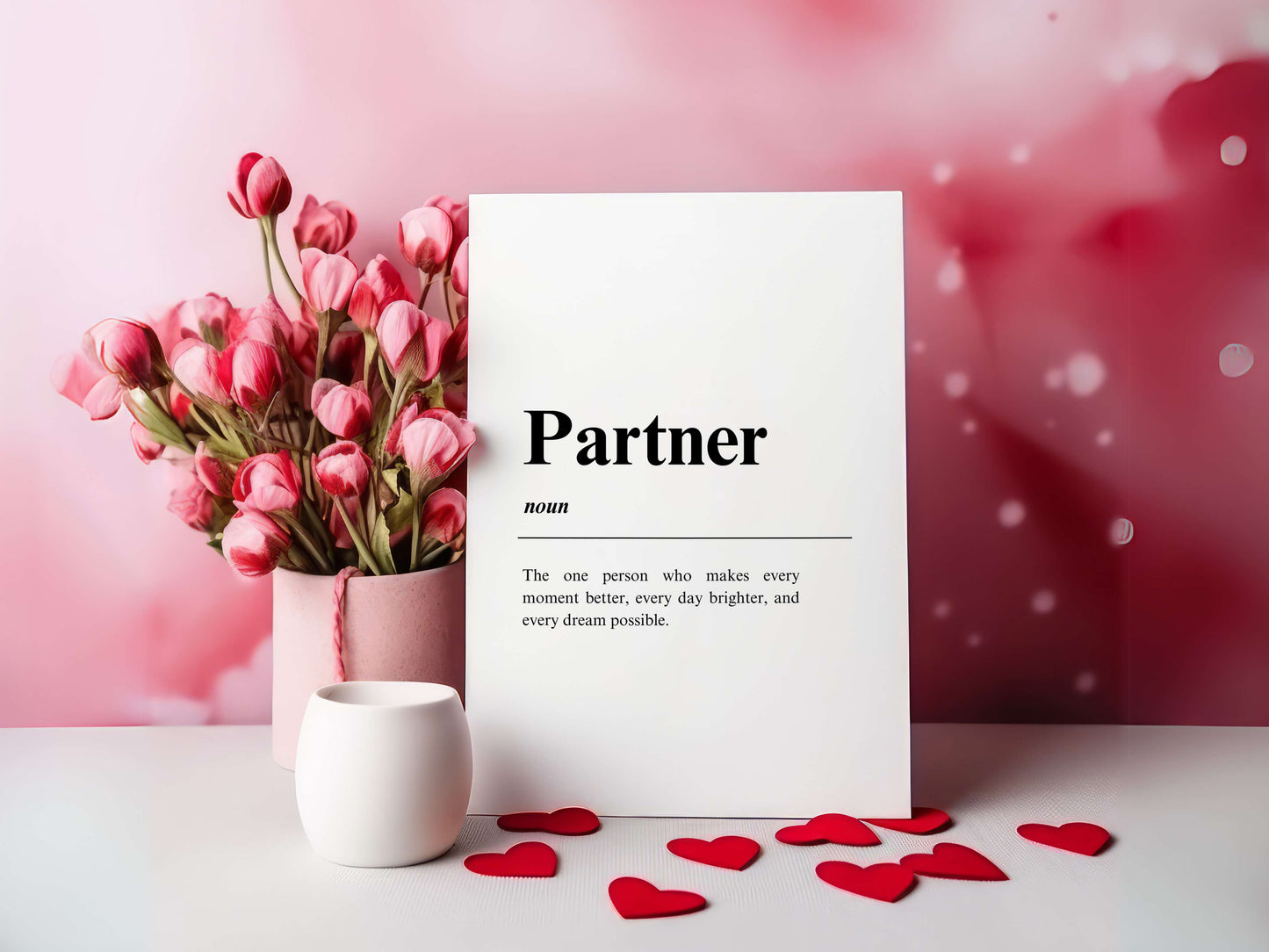 Partner Definition Sign: A Celebration of Love Introducing our "Partner Definition Sign," a beautifully crafted custom pine plaque that captures the essence of love and companionship. Perfect for Valentine's Day or any occasion that